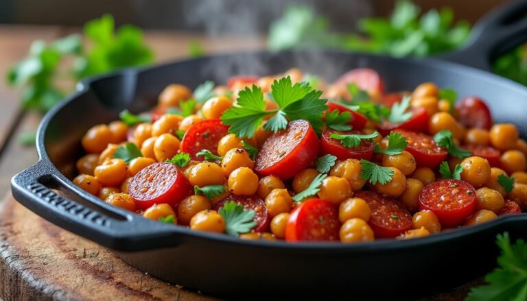 Poêlée gourmande pois chiches et chorizo
